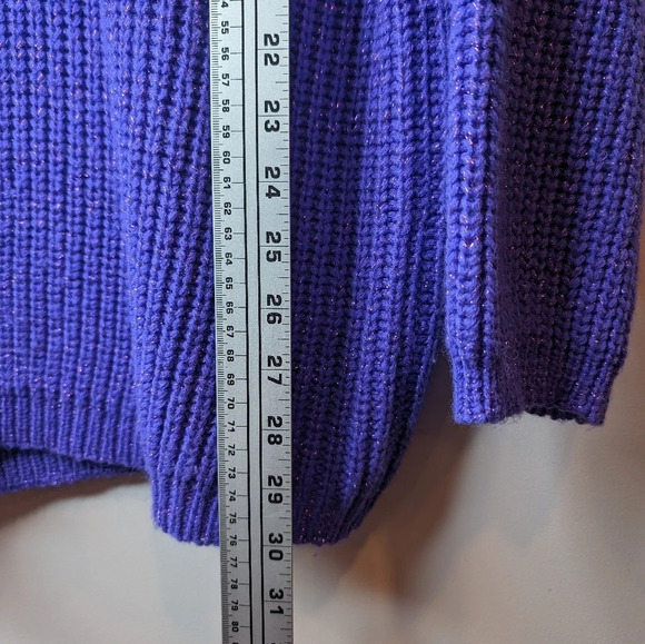 Vintage Maurada XL Purple & Sparkle Knit V  Neck Shoulder Pad Sweater Top - Picture 7 of 9